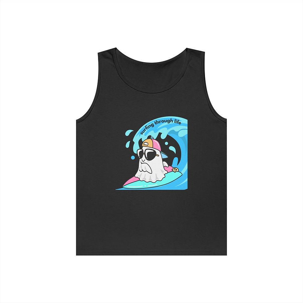 Thumbnail: men Surfing Ghost Tank Top — Cute Retro Beach Ghost Graphic Tank
