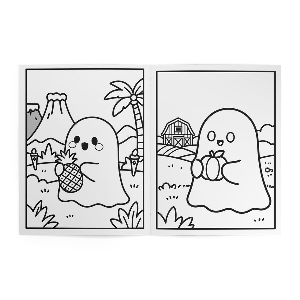 Thumbnail: Coloring Book — Ghostly Fruits: Cute Halloween Ghosts & Fruit Scenes