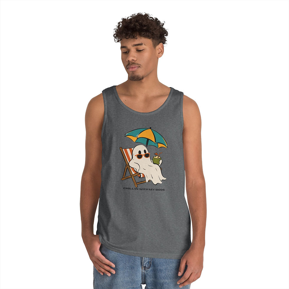 Thumbnail: men Ghost Beach Tank Top — "Chillin' By The Shore" Summer Graphic Tank