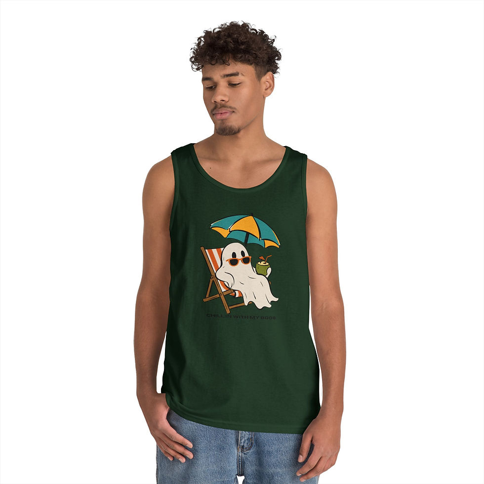 Thumbnail: men Ghost Beach Tank Top — "Chillin' By The Shore" Summer Graphic Tank