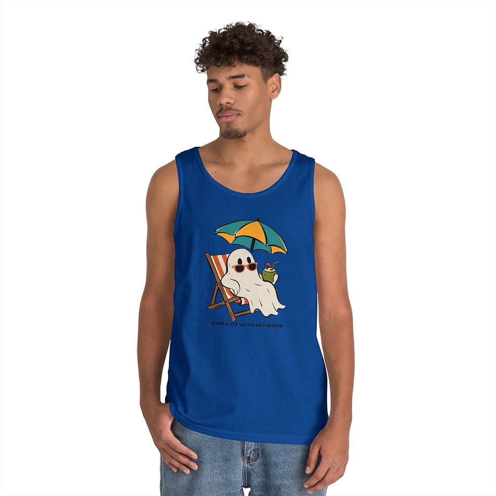 Thumbnail: men Ghost Beach Tank Top — "Chillin' By The Shore" Summer Graphic Tank