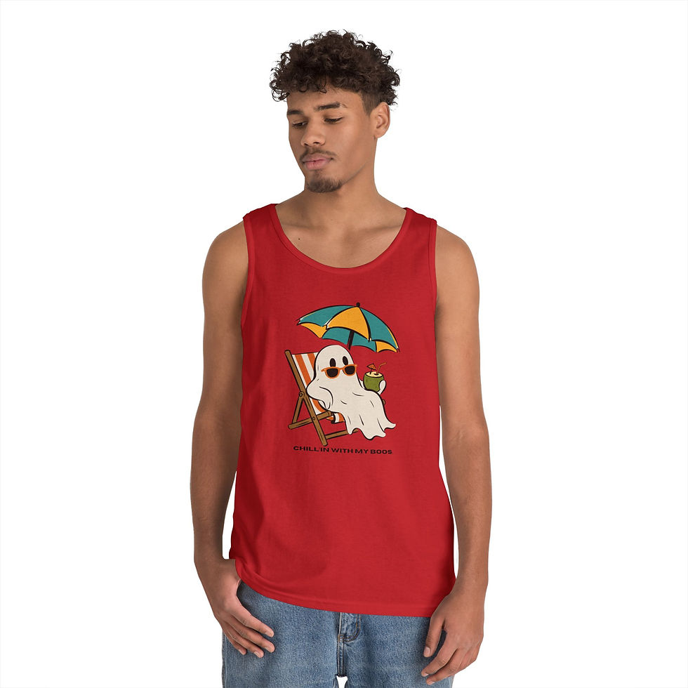 Thumbnail: men Ghost Beach Tank Top — "Chillin' By The Shore" Summer Graphic Tank