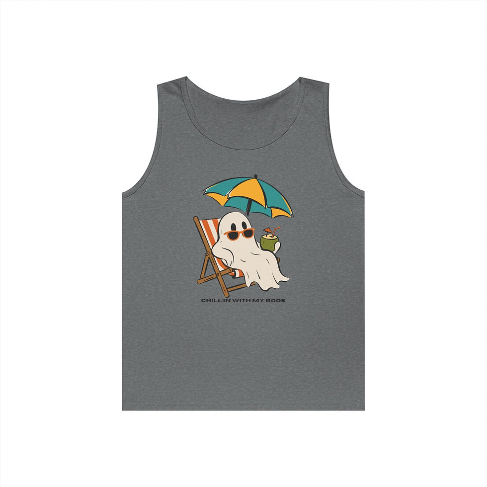 Thumbnail: men Ghost Beach Tank Top — "Chillin' By The Shore" Summer Graphic Tank
