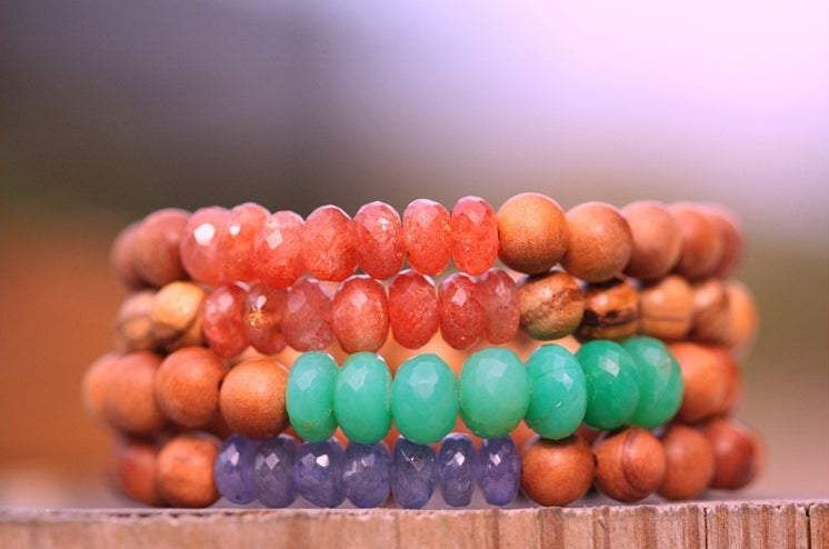 Thumbnail: STUNNING Sunstone and Sandalwood Stretch Bracelet, Sunset Boho Hippie Chic, Chak