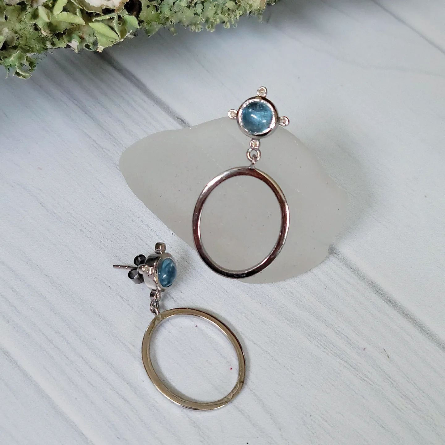 Moss Aquamarine and Diamond Post 92.5 Silver Earrings