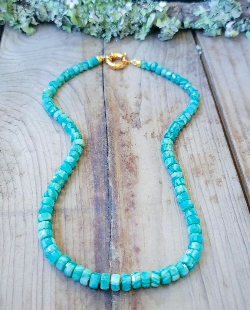 Thumbnail: Step-Cut EXQUISITE Amazonite Hand-knotted Necklace
