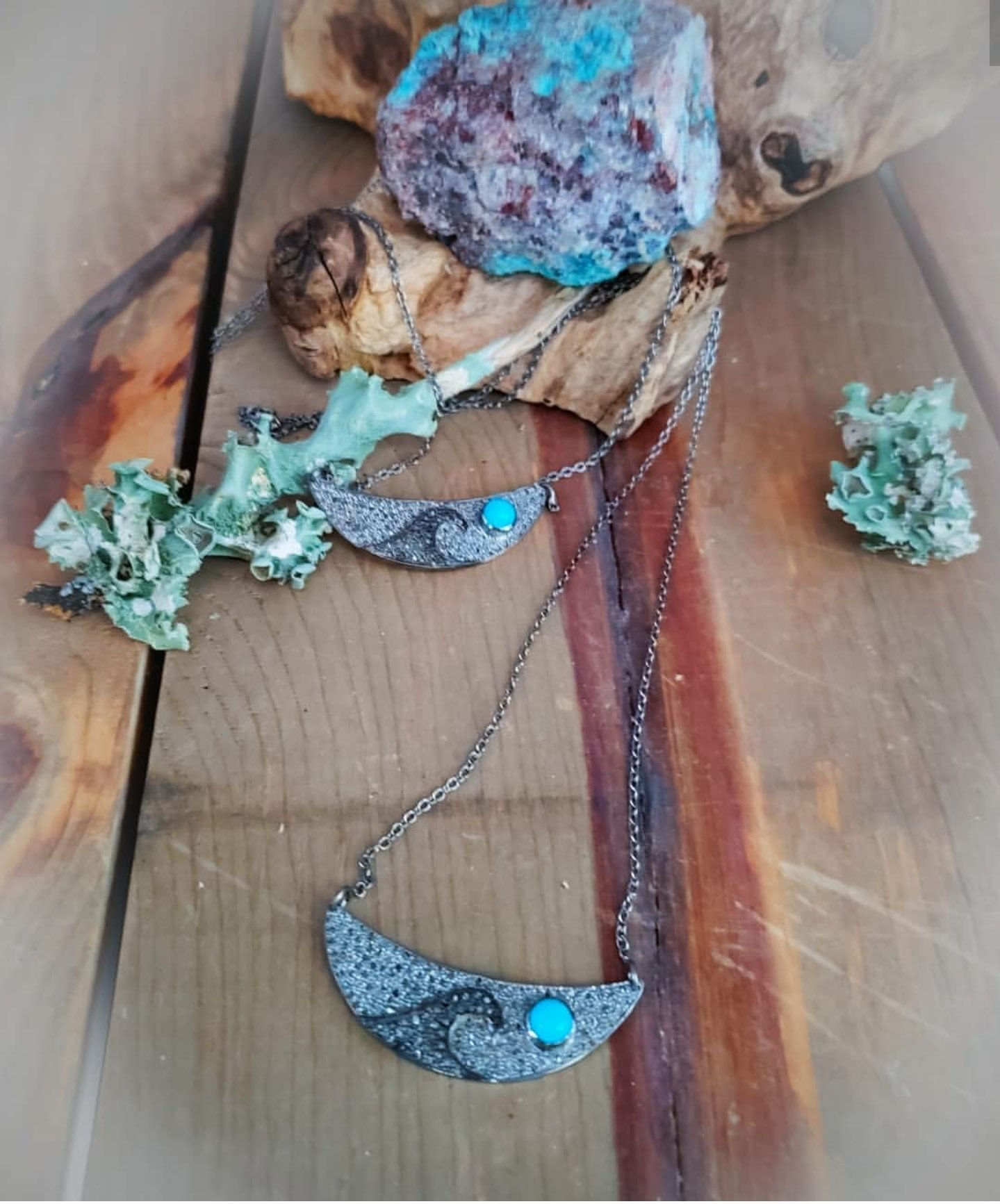 Pave Diamond Wave and Turquoise Necklace