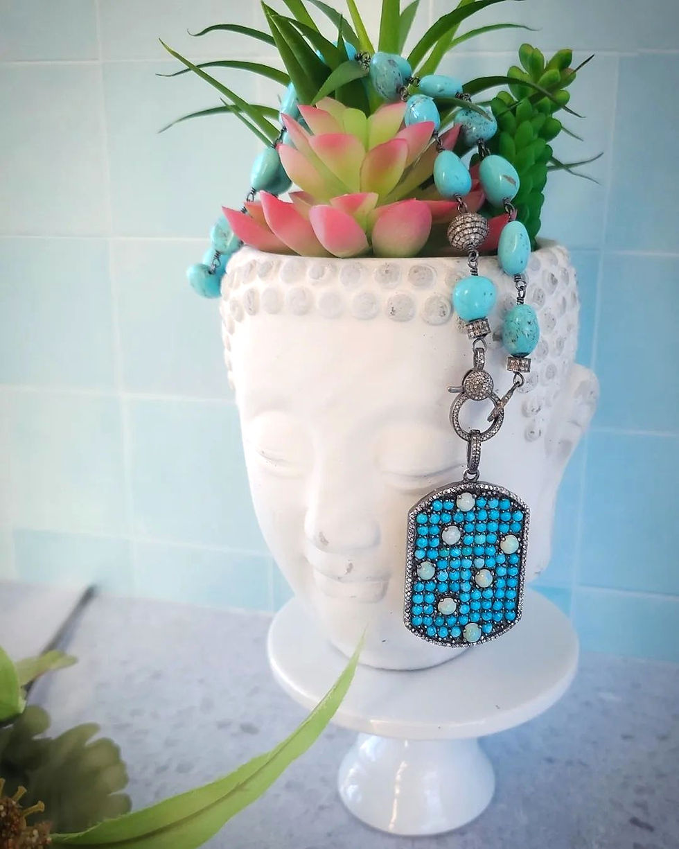 Thumbnail: Sleeping Beauty Turquoise and Diamond Necklace AND/OR Turquoise Opal Diamond Tag
