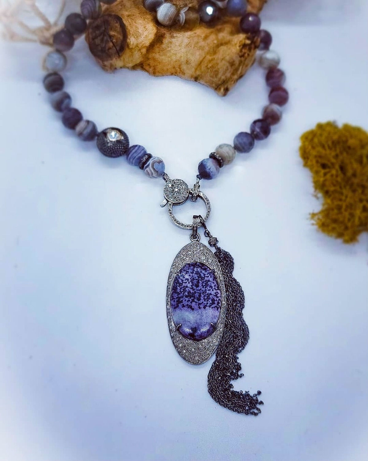 Kammererite and Diamond Pendant AND/OR Botswana Agate Necklace and Tassel