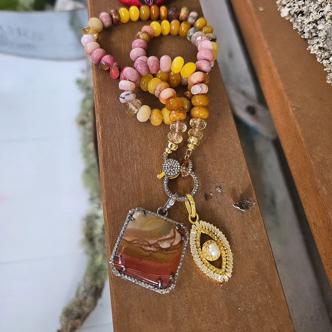 Tequila Sunrise Pendant AND OR Tequila Handknotted Necklace 