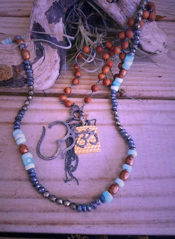Thumbnail: Handwrapped Long Boho Sandalwood & Diamond Clasp Necklace
