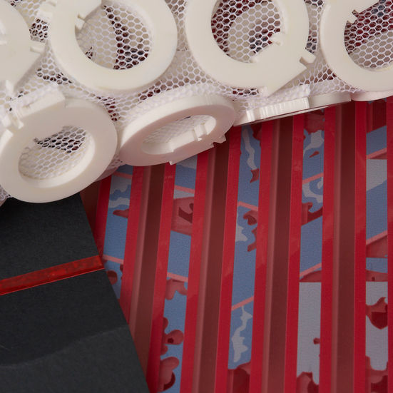 Laser cut, UV print, paper manipulation.