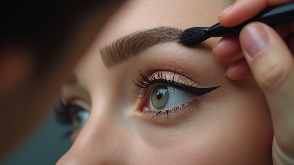 Eye-level view of a brow artist working on eyebrow shading