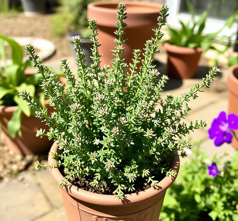 Thyme plant growing in a pot on a sunny backyard.jpg