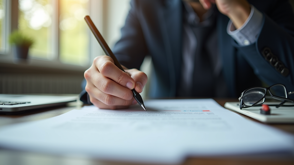 Eye-level view of a recruiter reviewing resumes at a desk
