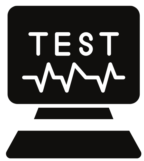 A black icon: A Computer screen with the word 'TEST' 