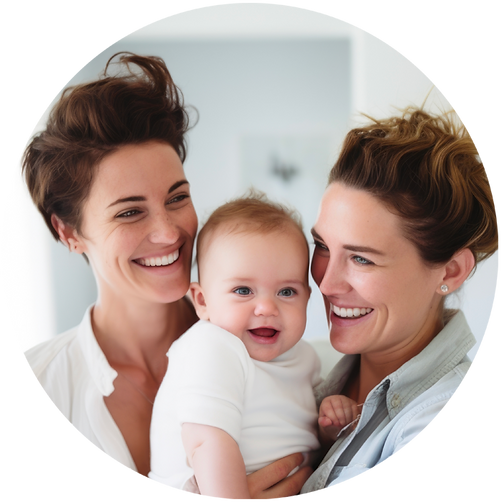 beautiful same-sex couple with baby