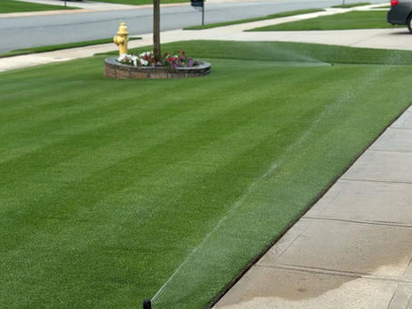 Even lawn surface with visible striping, demonstrating sand leveling and turf care results