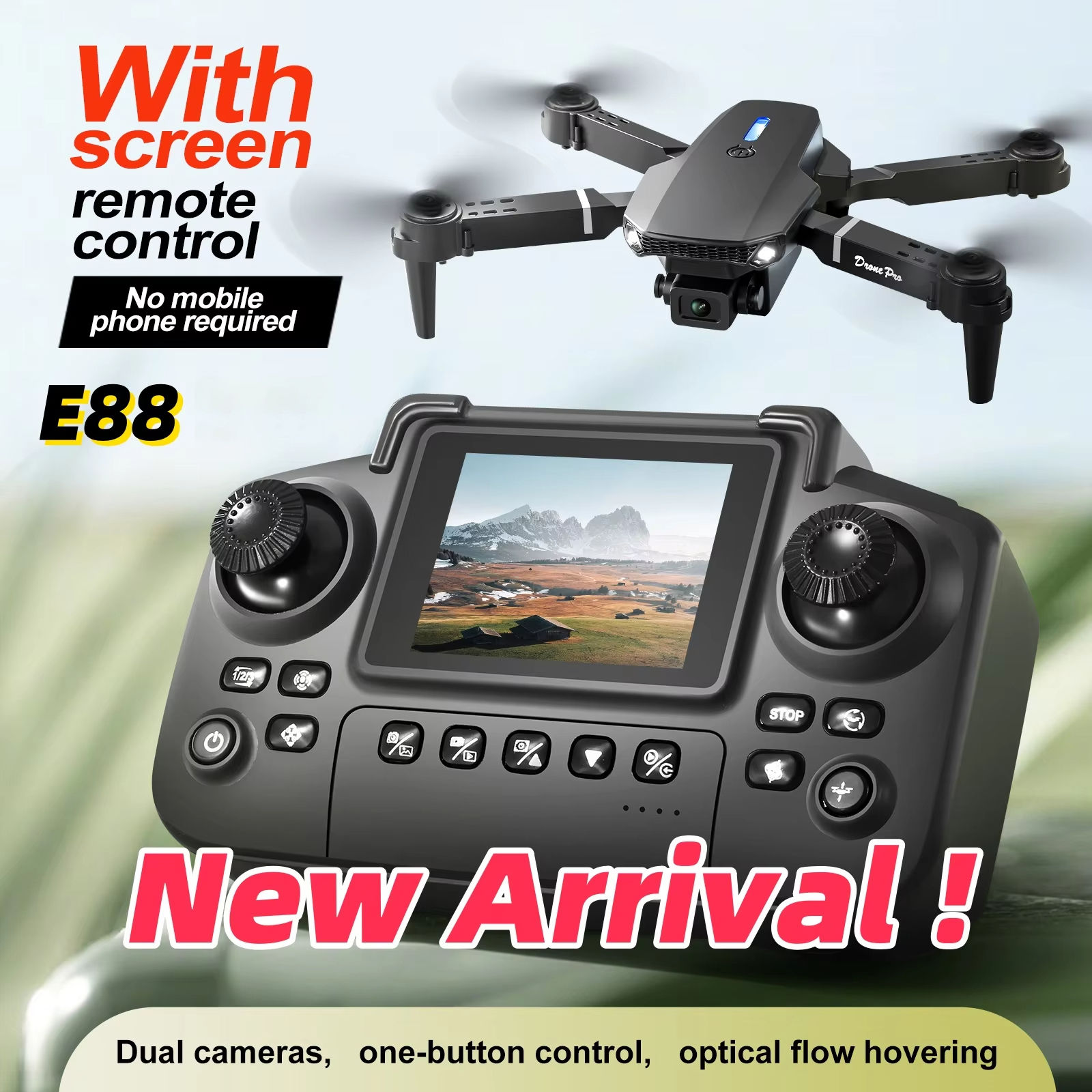 New Upgrade E88 Drone Remote Control with Screen Dual Camera Optical Flow Locali