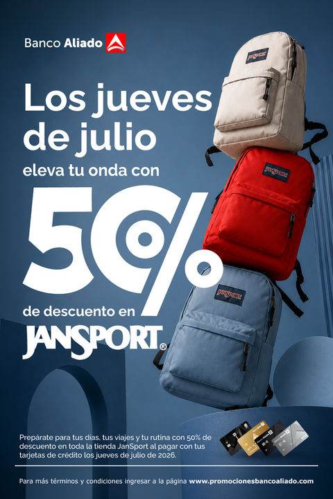 Todos los jueves de julio te llevas 50% menos en la tienda Jansport.
