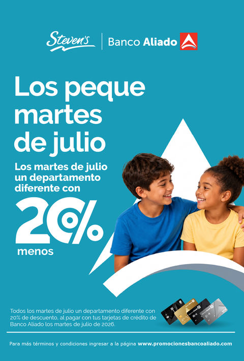 Todos los martes de julio encuentra descuentos diferentes para tus peques al 20% menos en Stevens.