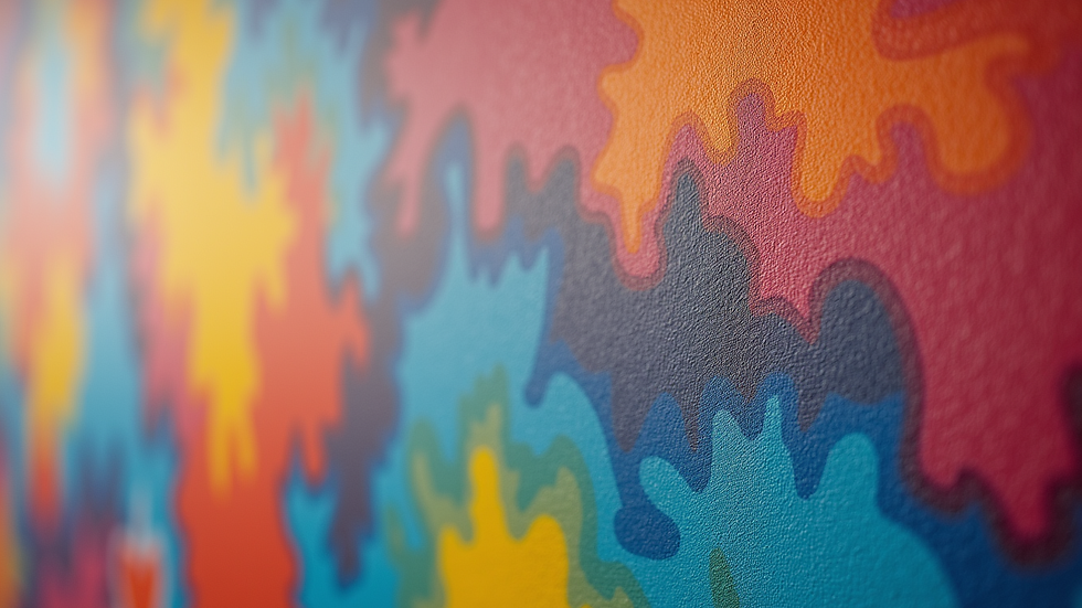 Close-up view of a colorful abstract painting representing queer identity