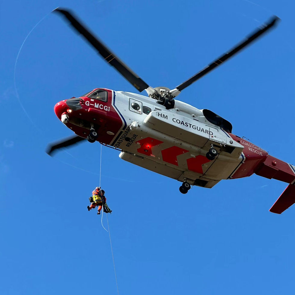Casualty being winched by Coastguard helicopter