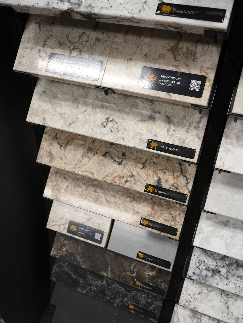 display of Cambria granite countertop samples