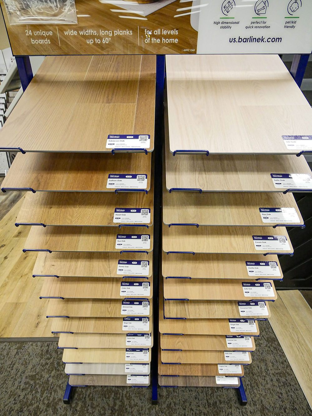 Vertical display of wood flooring samples
