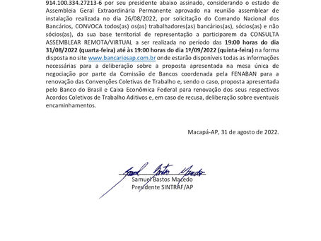 CONVOCAÇÃO DE CONSULTA ASSEMBLEAR