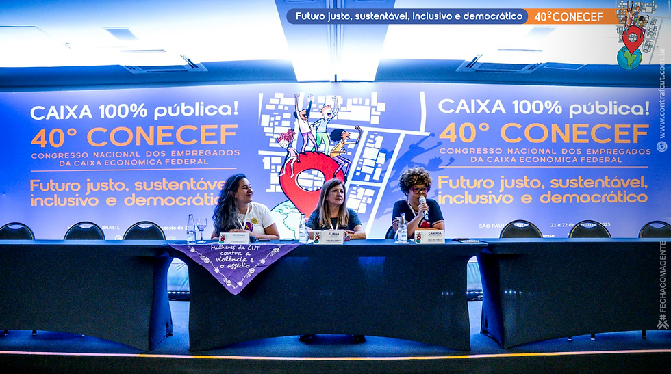As empregadas da Caixa Econômica Federal abriram as atividades do 40º Congresso Nacional das Empregadas e Empregados da Caixa, nesta quinta-feira (21), com um manifesto da Contraf-CUT, do Comando Nacional dos Bancários, das Federações e Sindicatos por “Tolerância zero para casos de violência e assédio”.