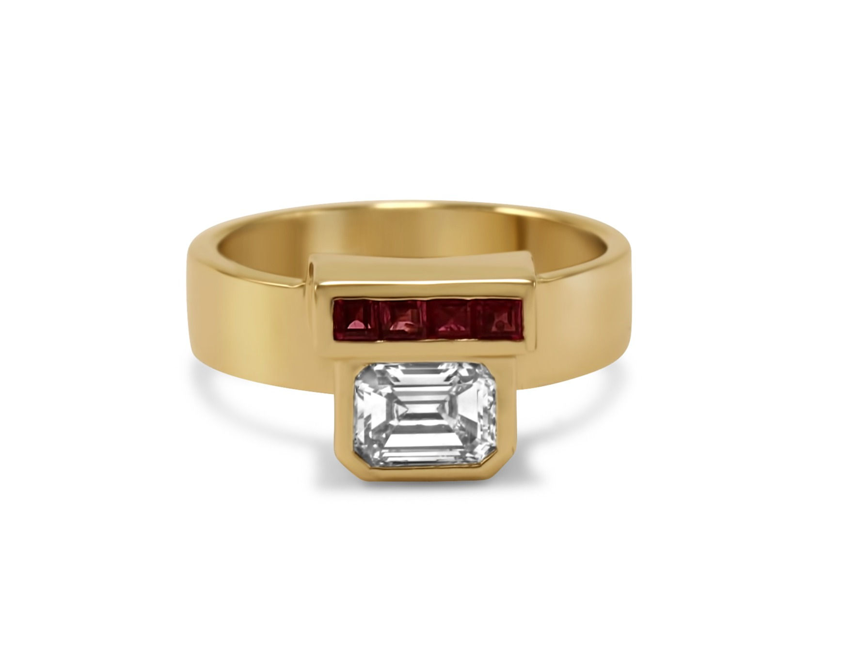 Emerald Diamond with Rubies set in 14k Gold