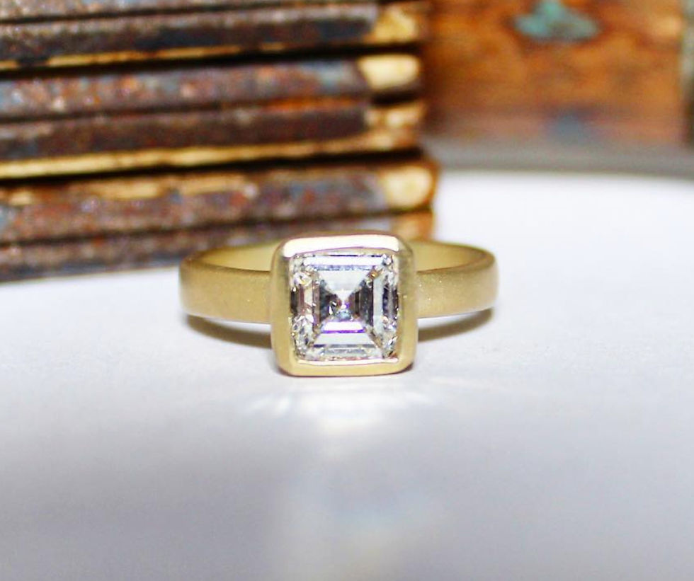 Classic Asscher Cut Diamond Set in Matte 14k gold