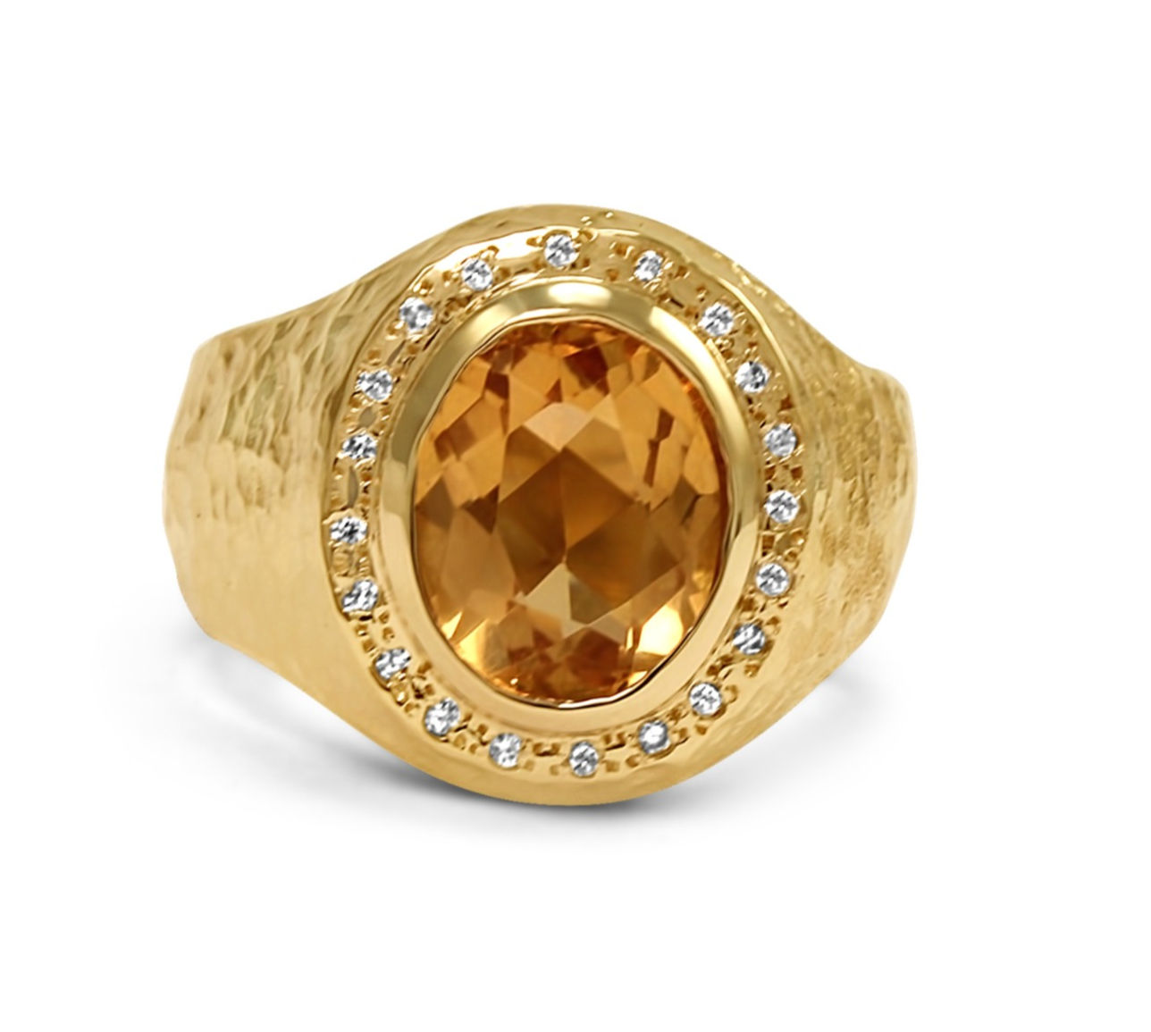 Topaz Birthstone Ring with Diamond Pavé set in Organic Textured 14k Gold