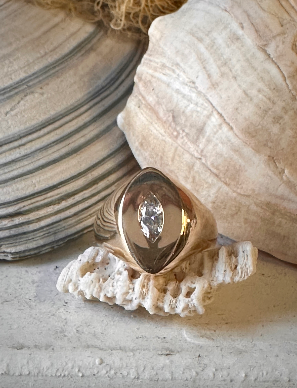 sculpted diamond ring, marquis diamond bezel set ring, marquis diamond ring, katherine lincoln jewelry, brooklyn jewelry