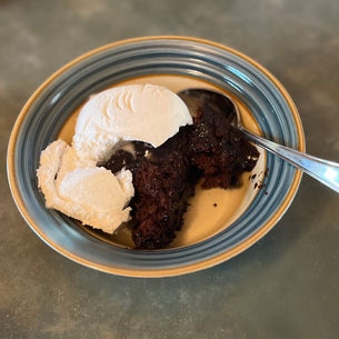 Bowl of Brownie Surprise with ice cream