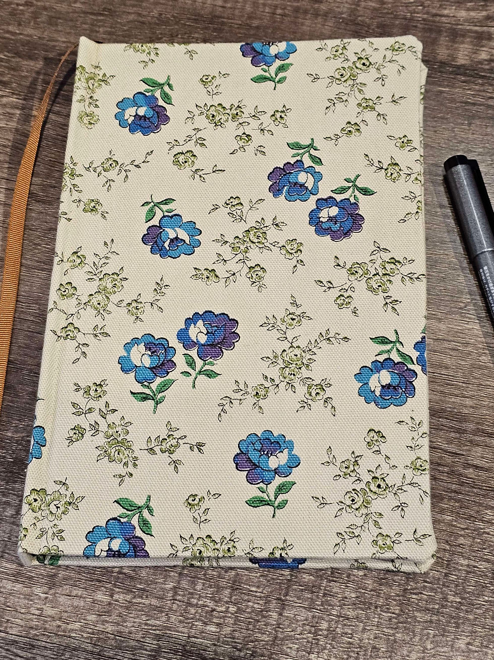 Thumbnail: Handbound Journal with Blank Pages, Vintage Linen Cloth Blue & Purple Floral