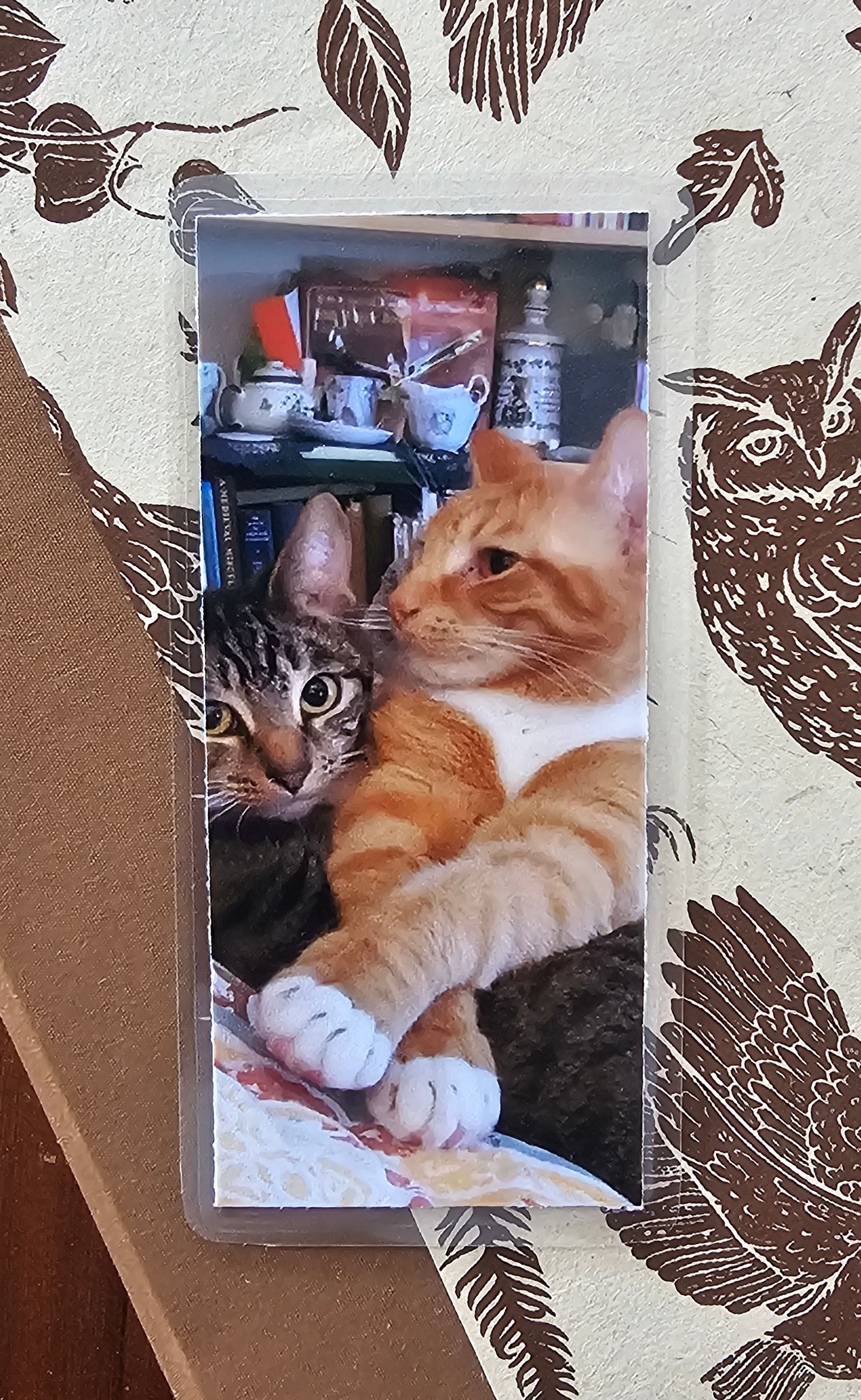 Luna and Cheddar Crossed Paws, Cats, Laminated Bookmark To Hold Your Place