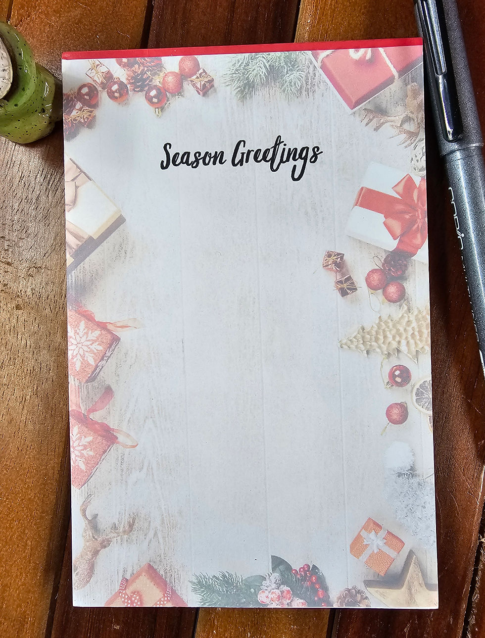 Season Greetings, Red, Gold, Green, Notepad 4x6