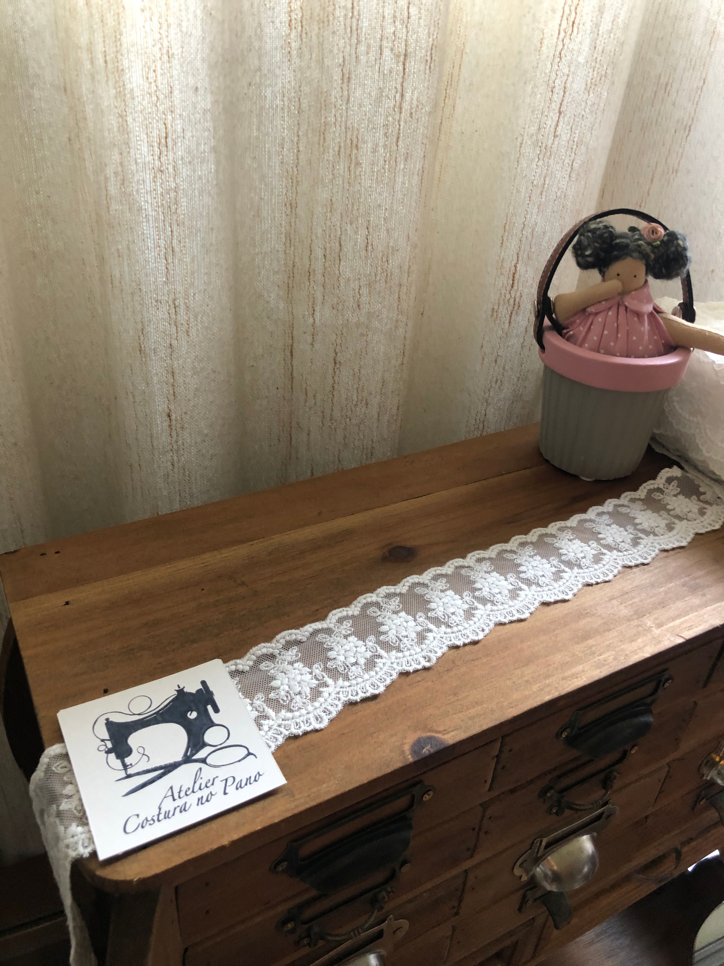 Renda em Tule bordada em algodão, com 4 cm de largura na cor Branca