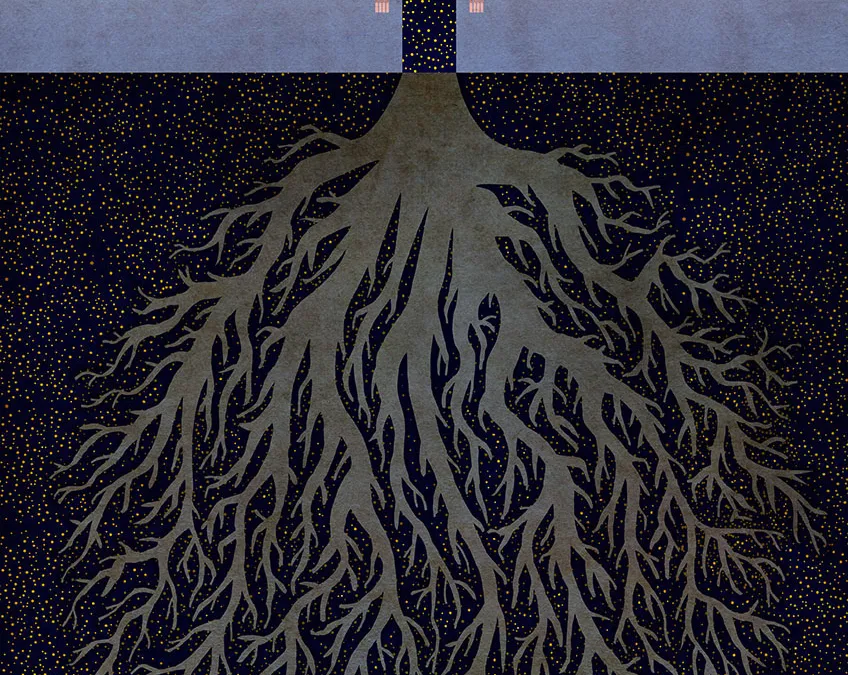 dessin d'un arbre avec de grandes racine