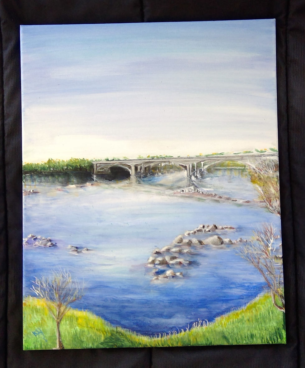 20 X 16-inch acrylic painting of Lake Natoma Crossing, Folsom, CA