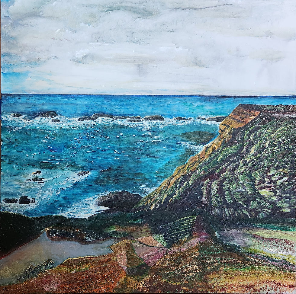 36 X 36-inch acrylic painting of Point Arena, California