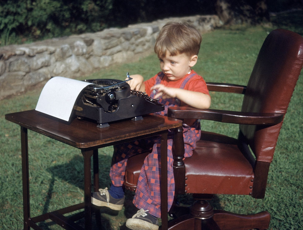 Lyn at typewriter in Southport