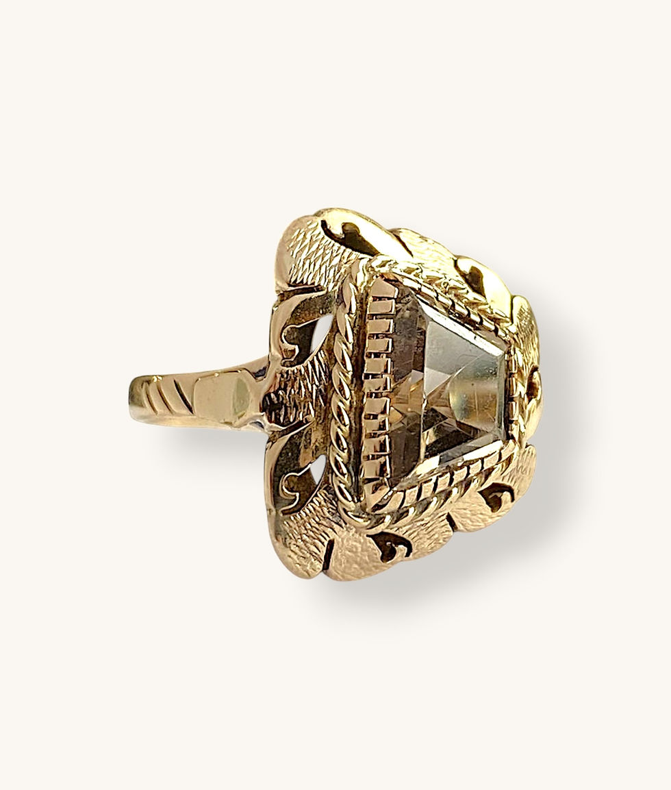 Thumbnail: VINTAGE 14K GOLD SMOKY QUARTZ RING - SZ 5- 00701H