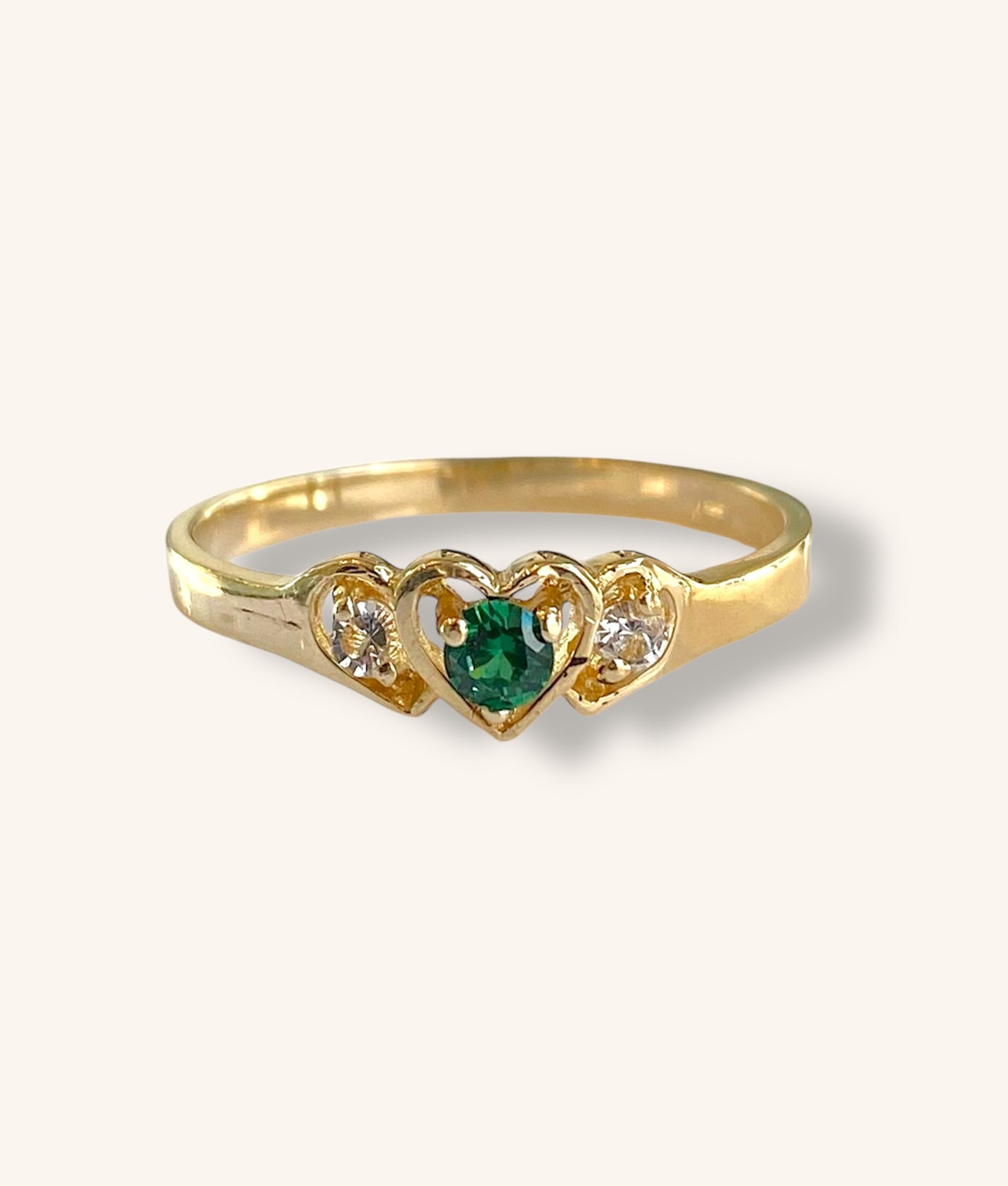 10K YELLOW GOLD SYNTHETIC EMERALD & CZ RING - H