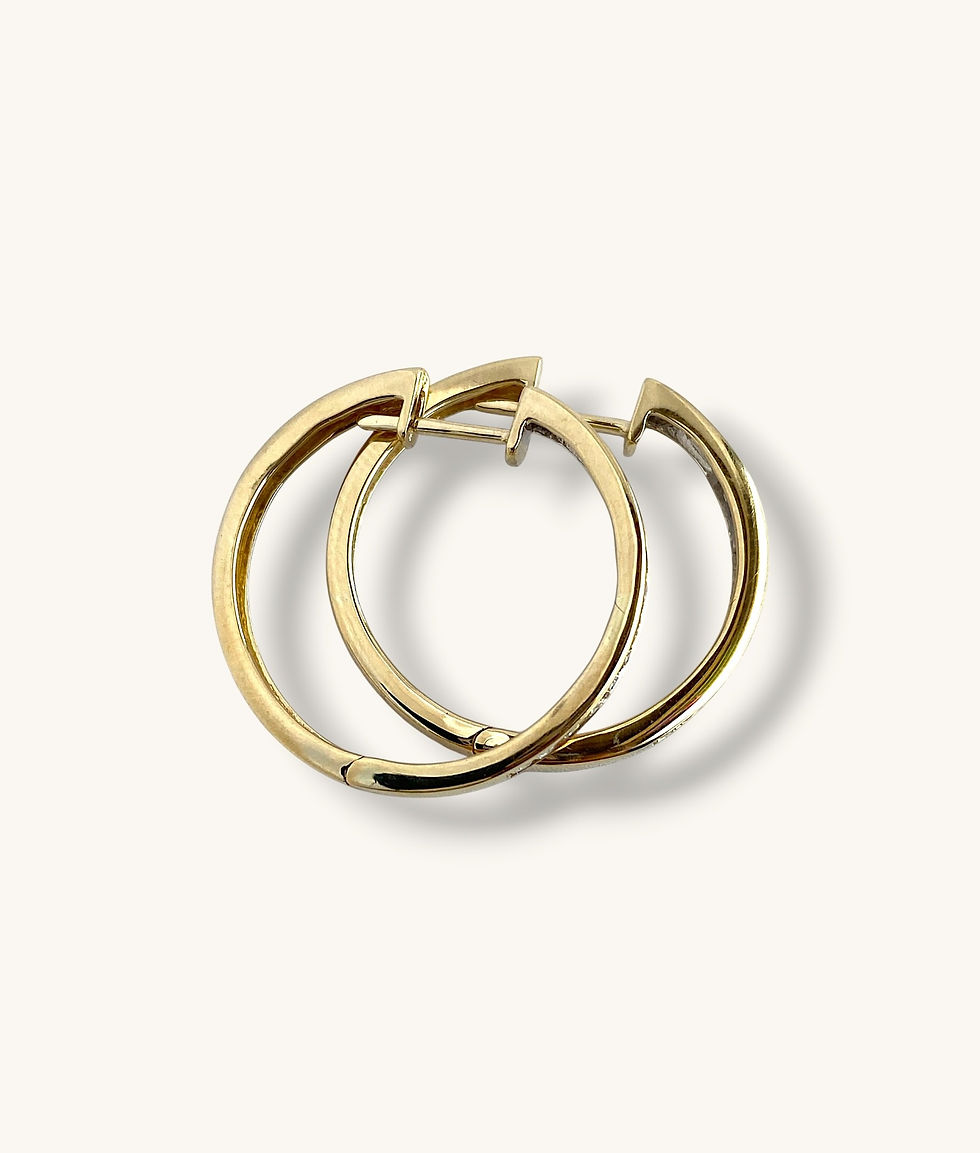 Thumbnail: 14K MEDIUM YELLOW GOLD DIAMOND CHANNET SET HINGE HOOP EARRINGS - ER14K025-HI