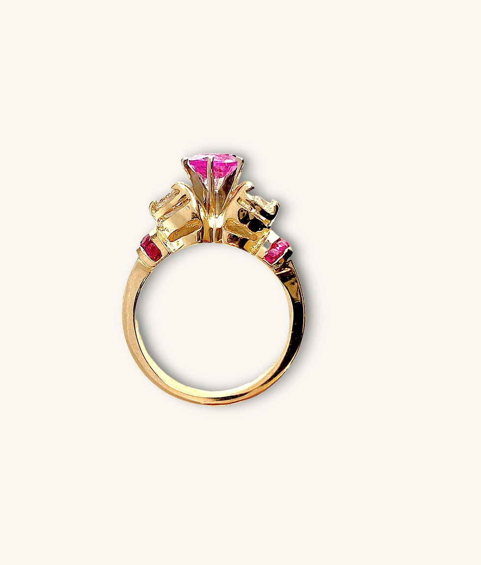 Thumbnail: 14K TRILLION CUT PINK SAPPHIRE WITH ACCENT RUBY AND DIAMOND RING-RG14K498-H
