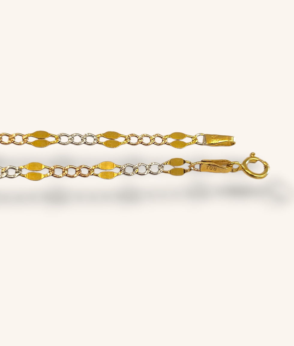 Thumbnail: 10K TRI-COLOR MIXED LINK CURB & DIAMOND-CUT NECKLACE 18" - 01242J