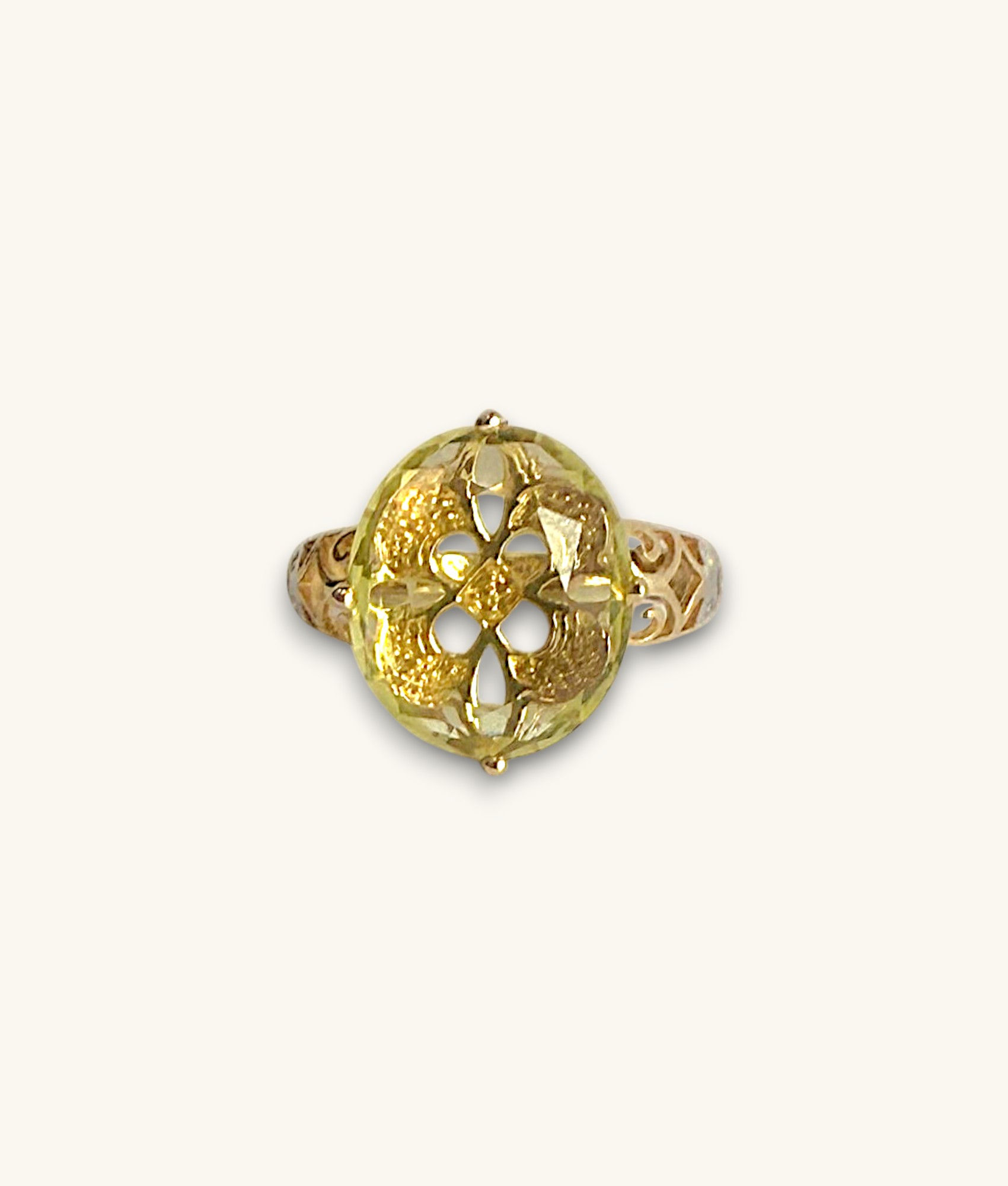 10K VINTAGE STYLE TWO-TONE FILIGREE YELLOW QUARTZ RING | SZ 6.75 – RG10K058-J